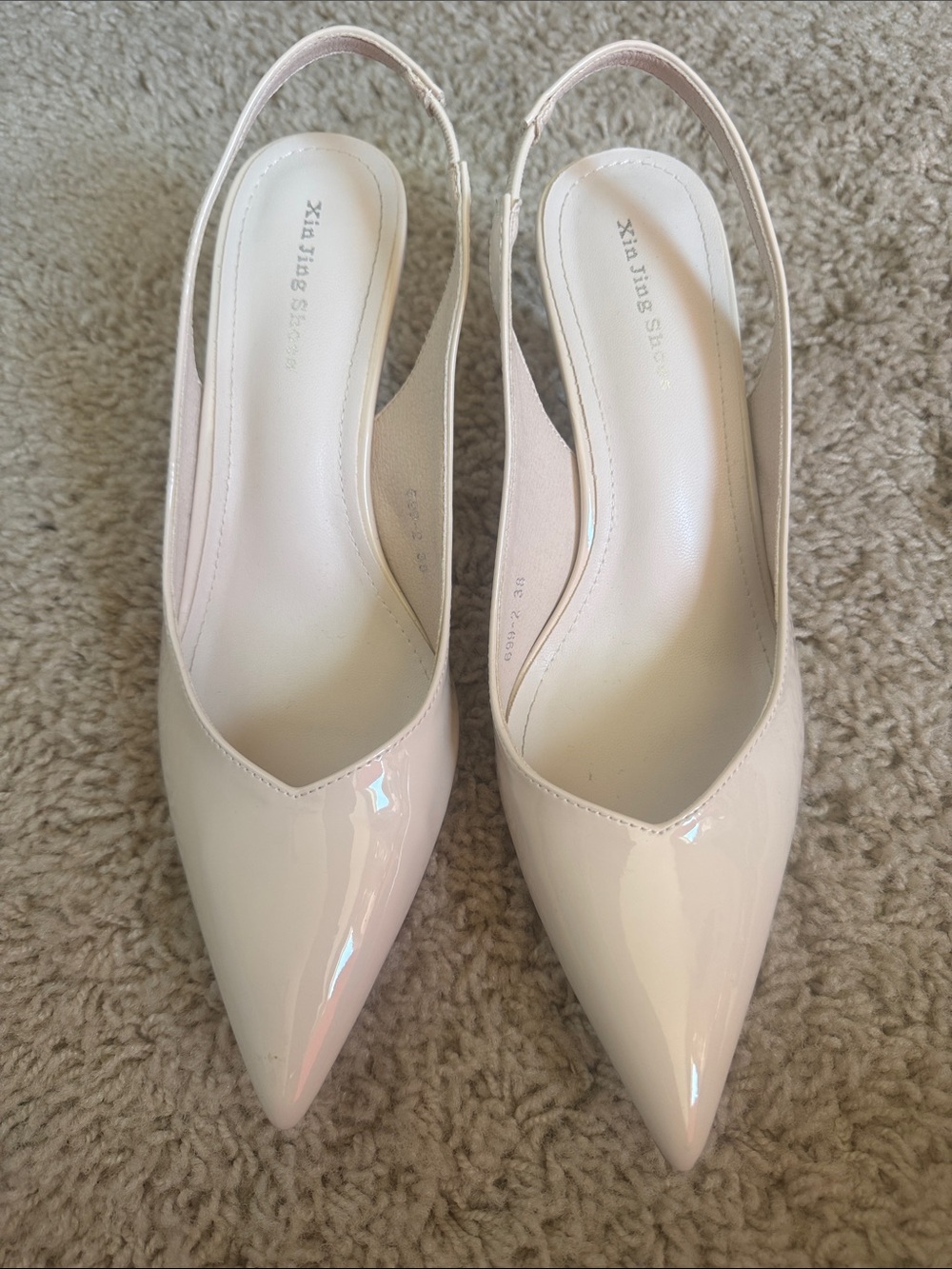 Nude Patent Slingback Pointed-Toe Pumps